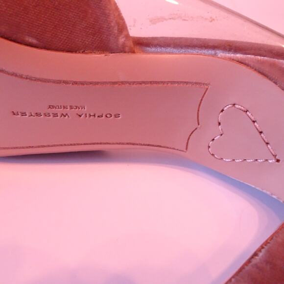 Sophia Webster Tara Velvet Clear PVC High Mules Sandals Sz 37 PINK - Picture 11 of 14